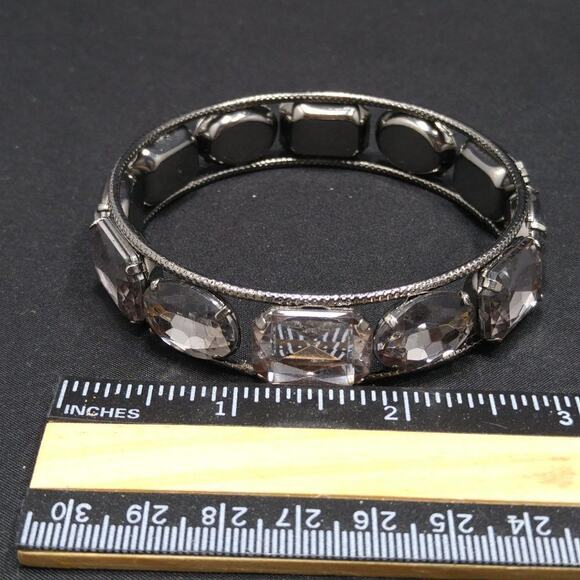 Large Rhinestone Bangle, Clear Rhinestones Hint of Lavender, Length 8 Inches - Picture 6 of 8